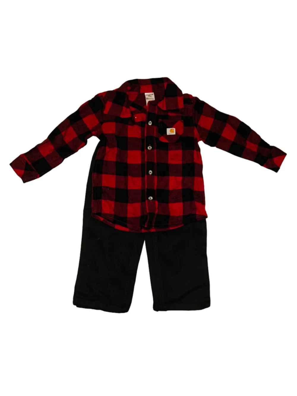 Baby Boy Carhartt Plaid Flannel Shirt and Pants Set 18 Months Red Black